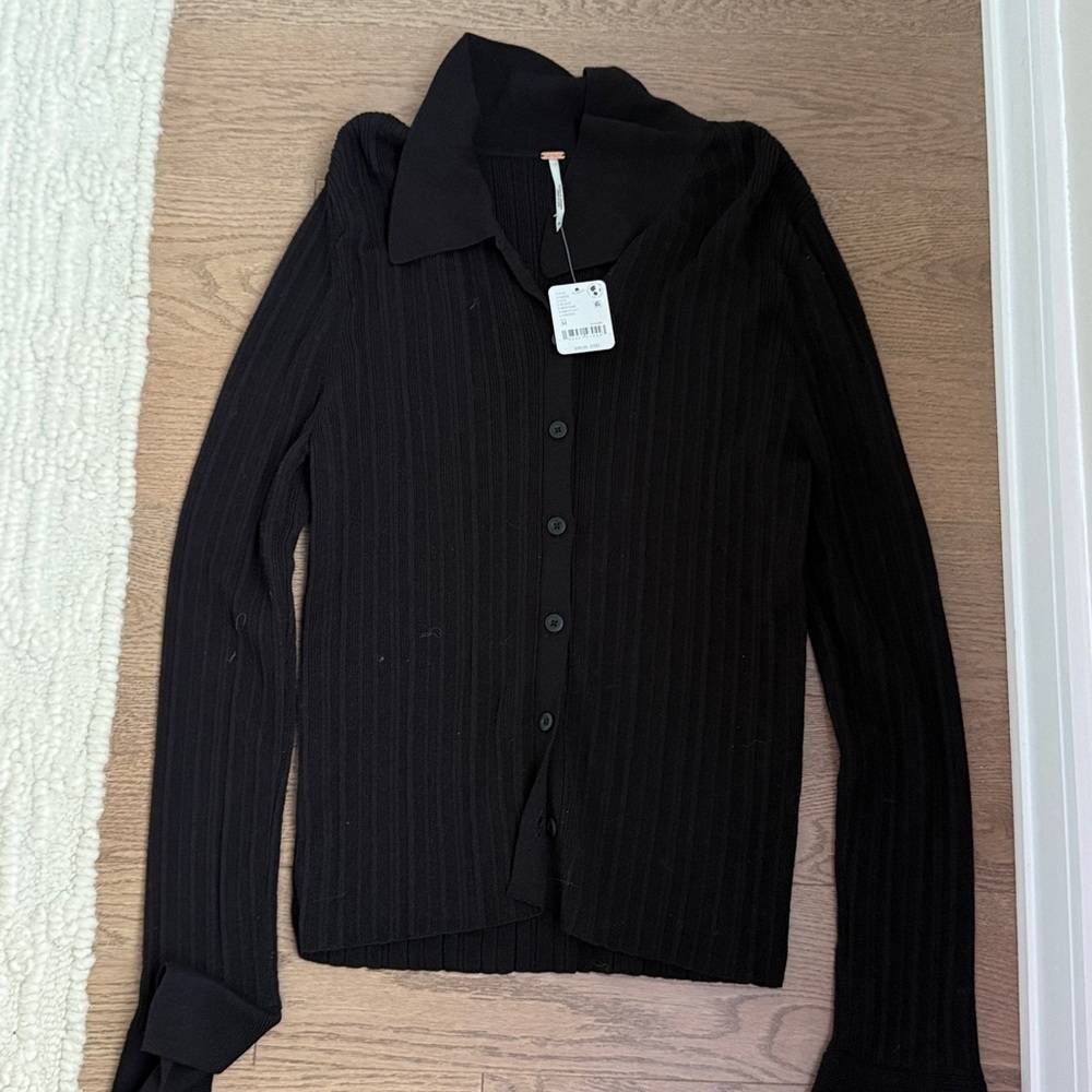 Free People Black Ribbed Button-Down - Picture 3 of 4